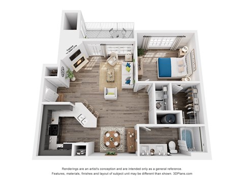 Floor plan for 1 bed, 1 bath, 804 sqft
